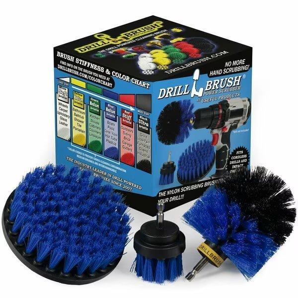 5 in W 5 in L Brush, Blue, Drill Brush Power Scrubber By Useful Products, Mfr#: B-S-52O-QC-DB